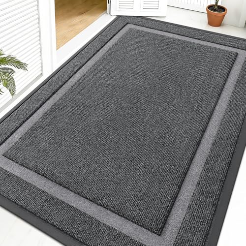 Image of OLANLY Front Door Mat Indoor Outdoor Entrance, Waterproof All-Season, All-Weather Doormat, Sturdy Natural Rubber, Fade Resistant, Low Profile, Easy Clean Patio Porch Entryway Mat, 59x40, Grey