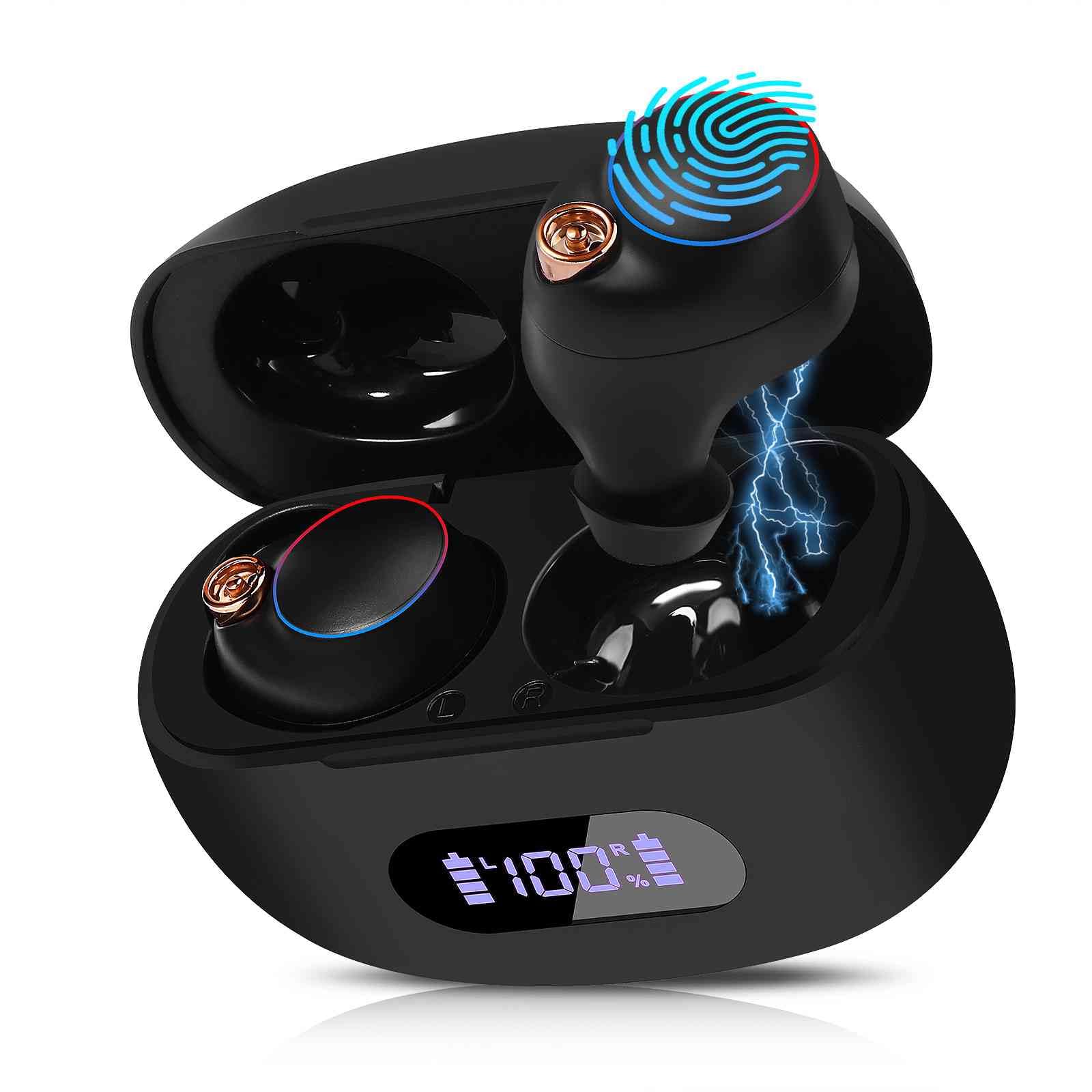 UrbanX True Wireless Bluetooth Earbuds + Charging Case, Black, Dual Connect, IPX5 Water Resistance, Bluetooth 5.2 Connection, Balanced, Bass Boost