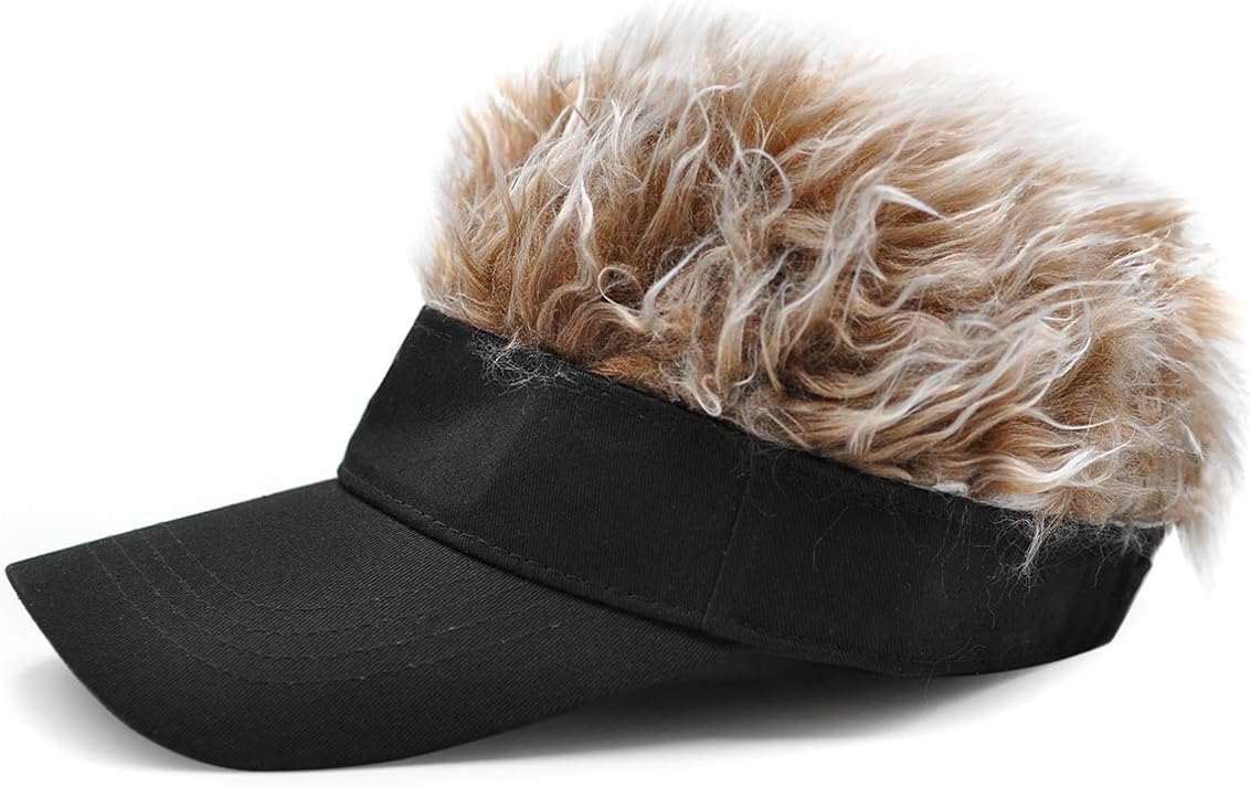 Novelty Visor Cap Adjustable Visor Hat with Spiked Wigs Fake Hair Visor for Adults