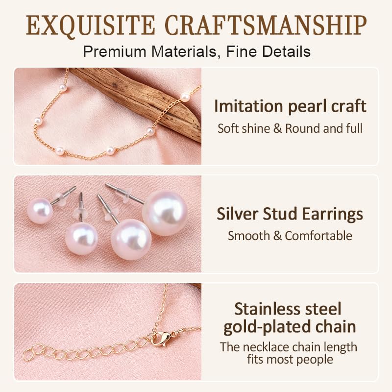 Image of Pearl Earring Stud Pearl Necklace Choker for Bride Wedding Earring Necklace