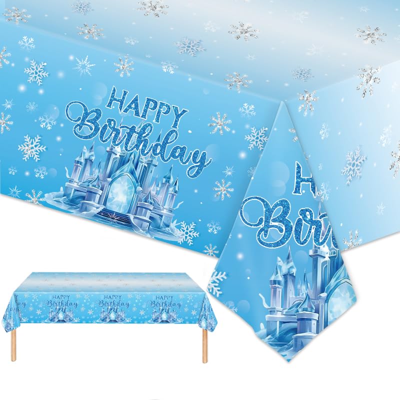 PHOGARY 1 Pièces Nappe Reine des Neiges Anniversaire Décorations d’Hiver Fournitures de fête Nappes en Plastique Jetables, 137 x 274 cm