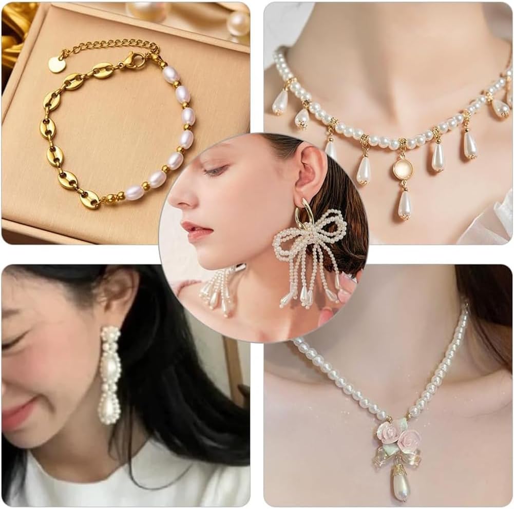 arricraft 700 Pcs White Pearl Beads, 7 Sizes ABS Plastic Imitation Teardrop Pearl Beads Loose Spacer Bead with Hole for Earrings Bracelets Neklaces Jewelry DIY Crafts Making Wedding Decor - Image 5