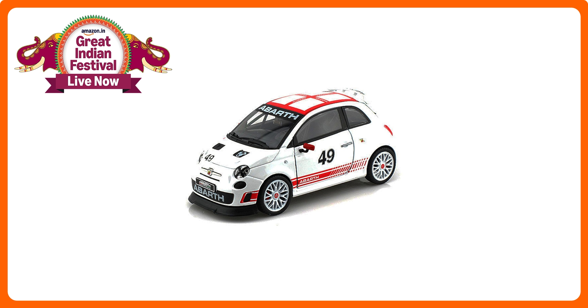 Bburago Fiat Abarth 500 #49, White -1/24 Scale Diecast Model
