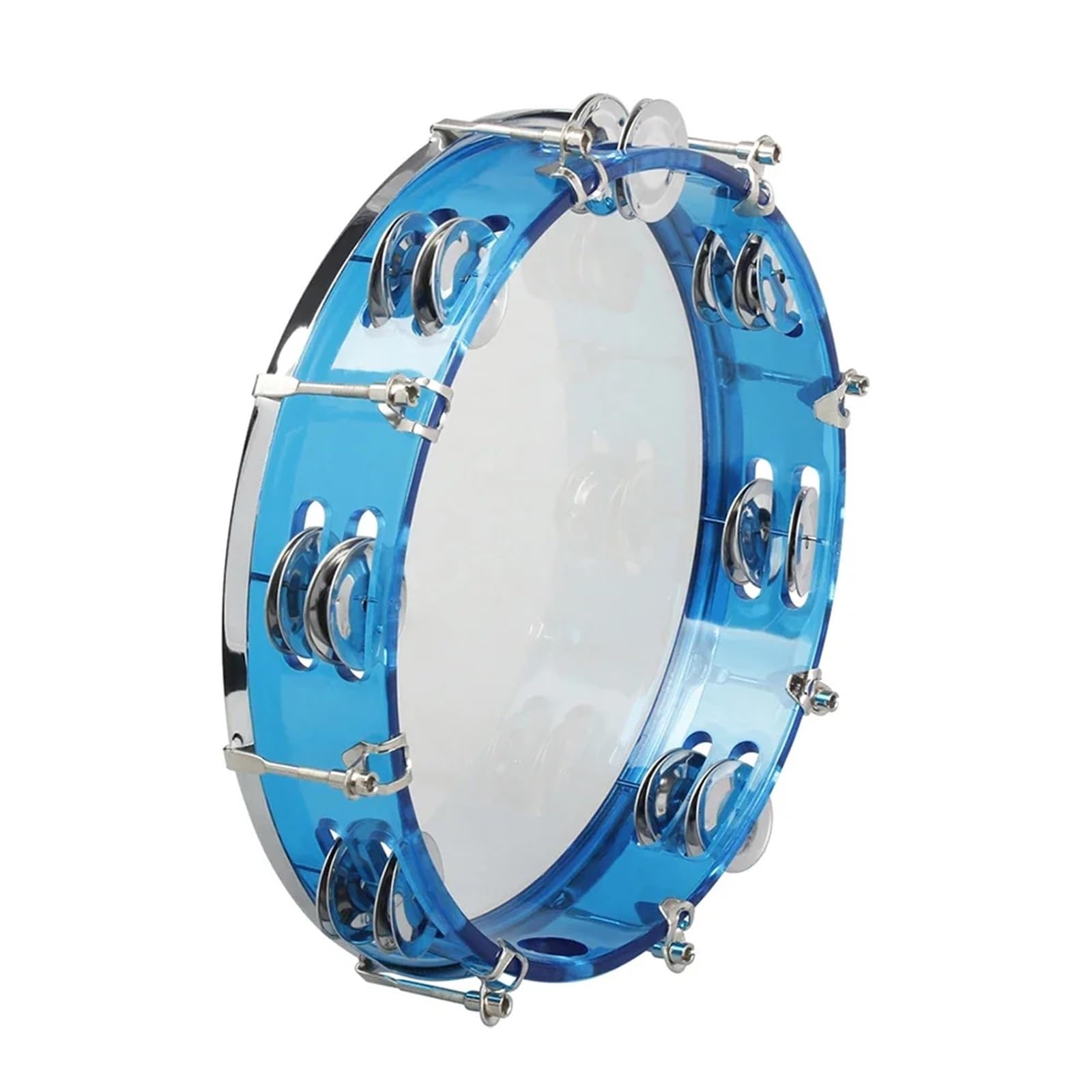Pandereta roja autoajustable de 10 pulgadas, tambor de mano, doble fila de cascabeles, instrumento de percusión, pandereta(Red)