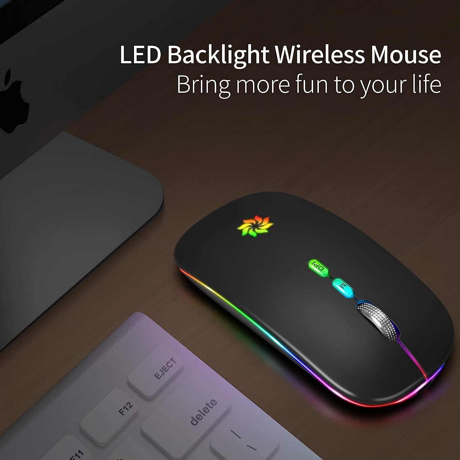 BAMCOO Mouse Wireless LED Mouse Silenzioso Sottile Mouse Wireless Ricaricabile per Computer 2.4G Mouse Wireless per Laptop, MacBook, iPad, Chromebook, con Ricevitore USB e Tipo C(Nero)