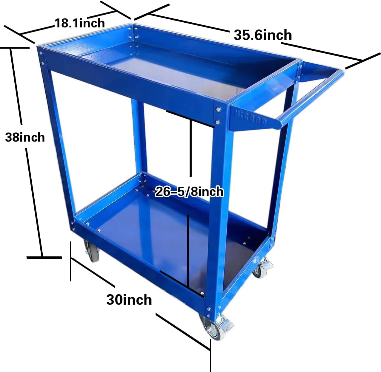 Heavy Duty Service Utility Cart,2 Shelf Steel, 800-Pound Capacity, 35.6 x 18.1x38-Inch