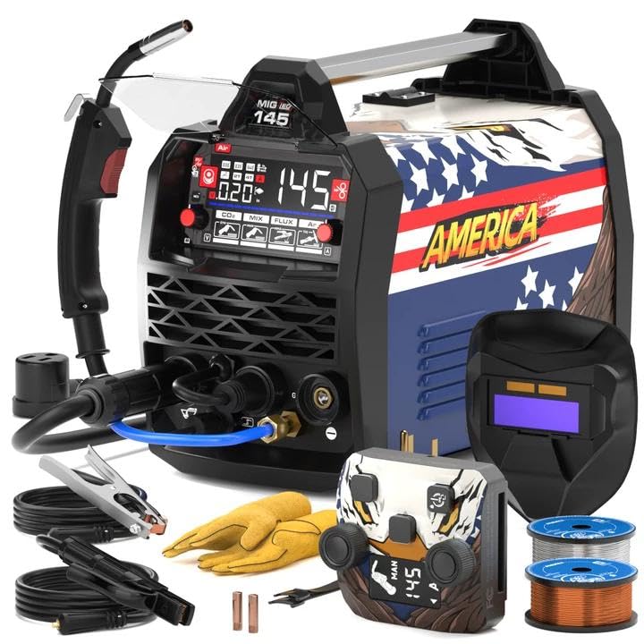 Image of ANDELI 4-in-1 MIG Welder with 2.4GHz Wireless Remote 145A,110V /220V | Gas MIG /Flux Core /Lift TIG /Stick, Clear Display, Synergic Control, Helmet and Gloves Included, Auto Repair, DIY Metalworking