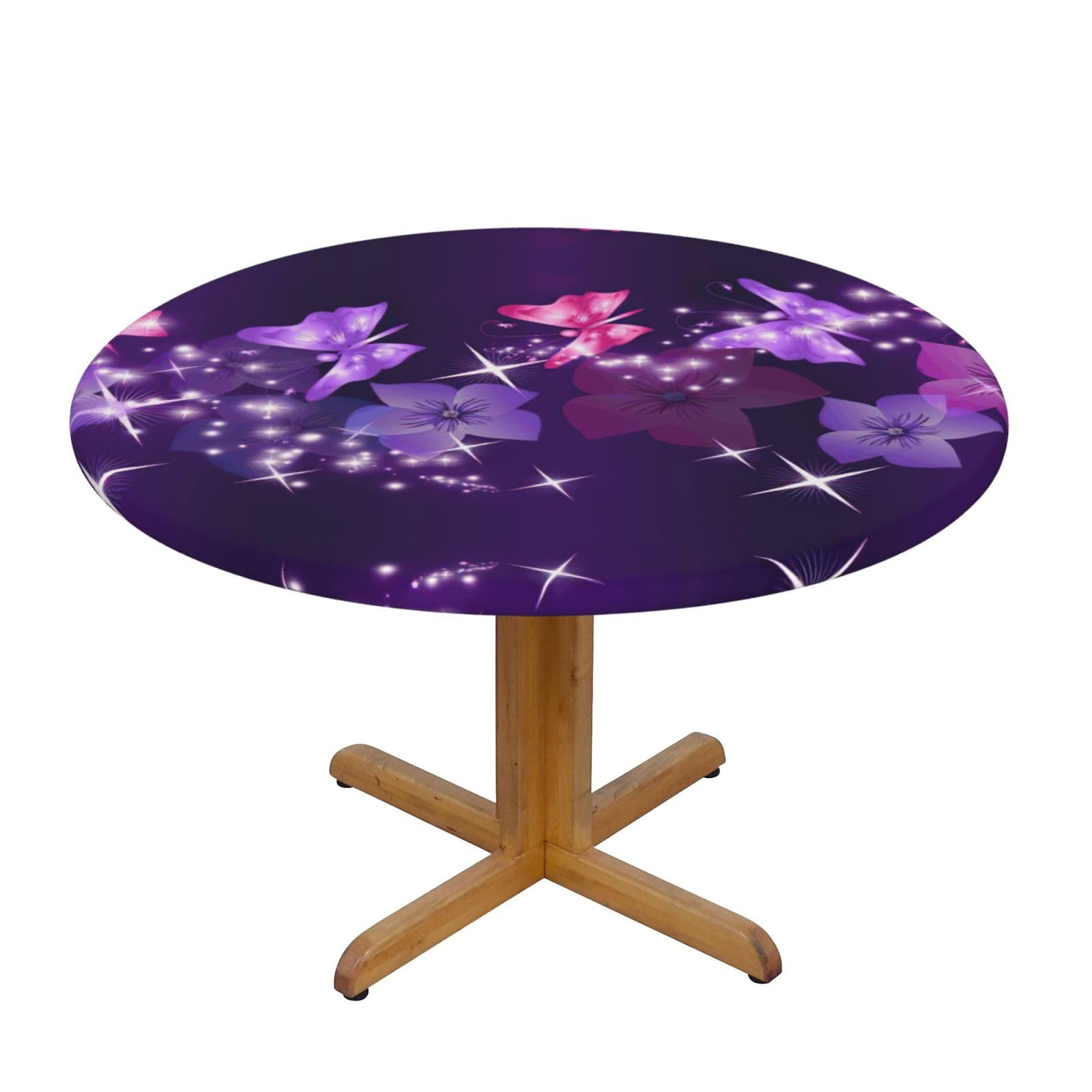 YQxwJL Butterfly Print Round Picnic Tablecloth, Elastic Fitted Table Covers For 90-140 Cm Tables Camping Indoor Outdoor