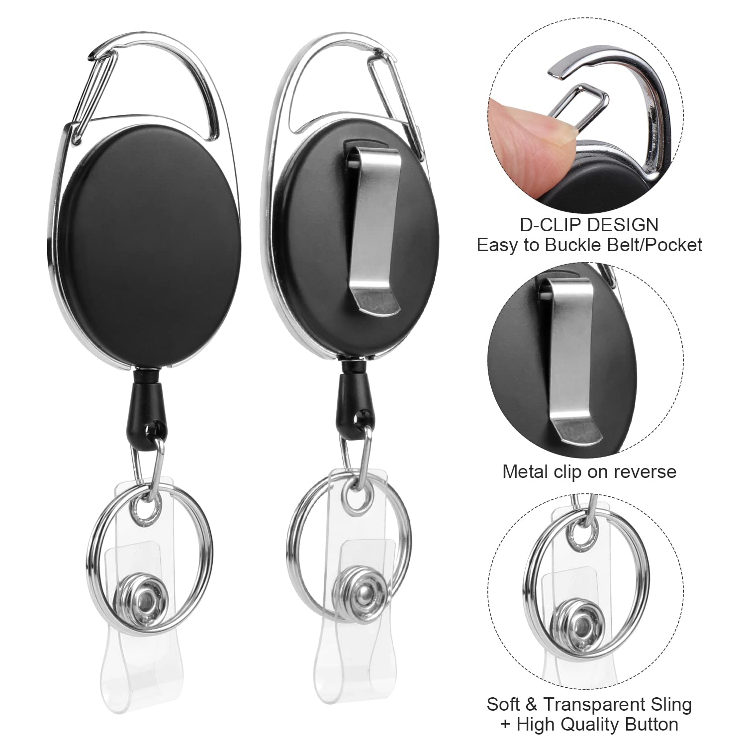 Portachiavi retrattile Porta Badge Bobina Clip ID Estensibile 6 pezzi