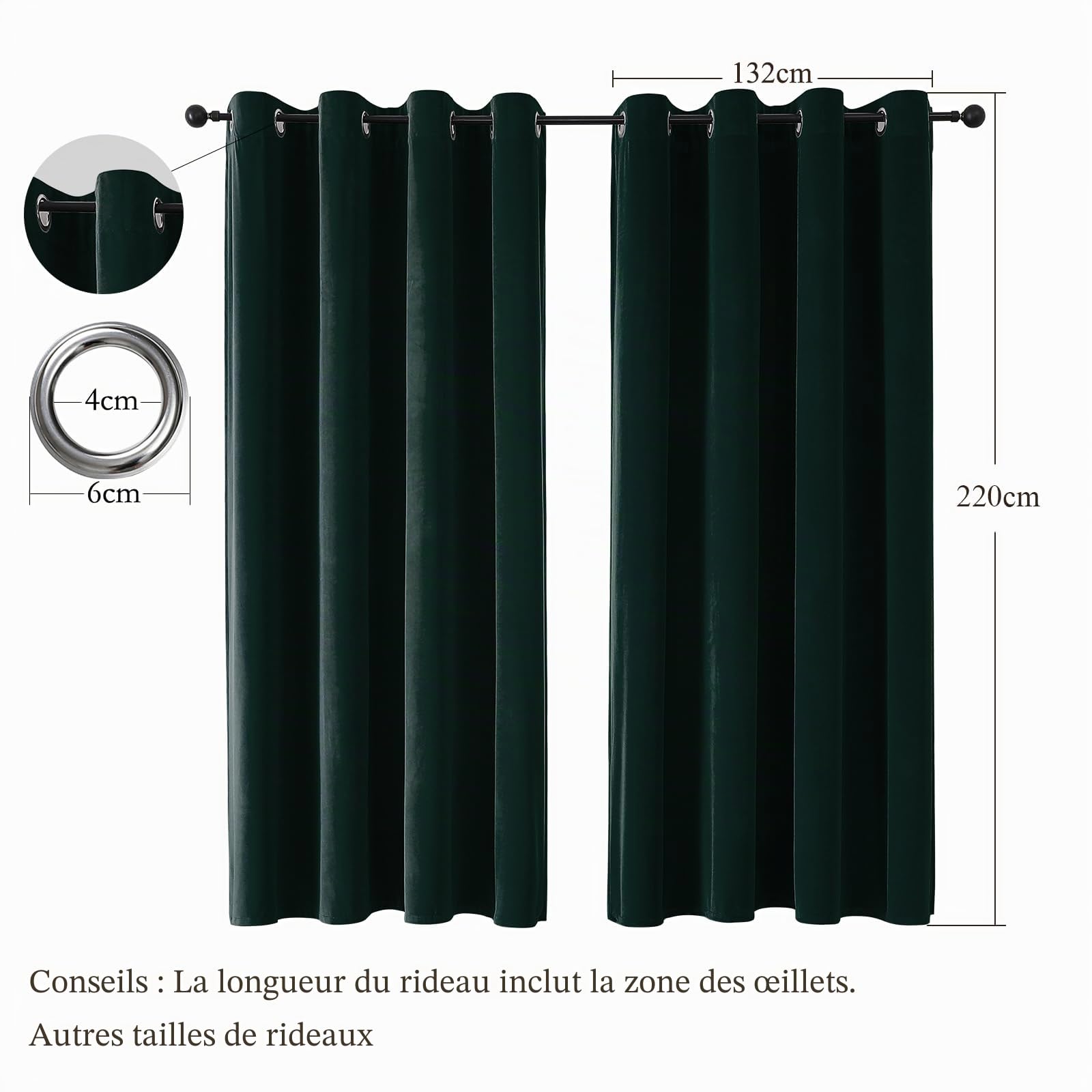 CUCRAF Rideau Occultation Thermiques Velours Vert 132 x 220 LxH 2 Pièces Luxurious Rideaux Opaque Anti Froid et Chaleur À Oeillets,Décoration Salon Chambre Moderne