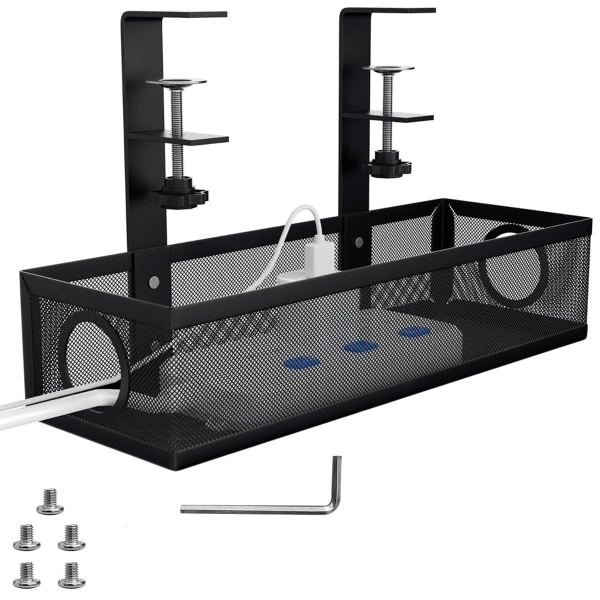 Heavy Duty Under Desk Cable Tray | Cable Management Basket with Clamp | Wire Organizer for Office Desk, Home Workspace & Gaming Setup-image-48