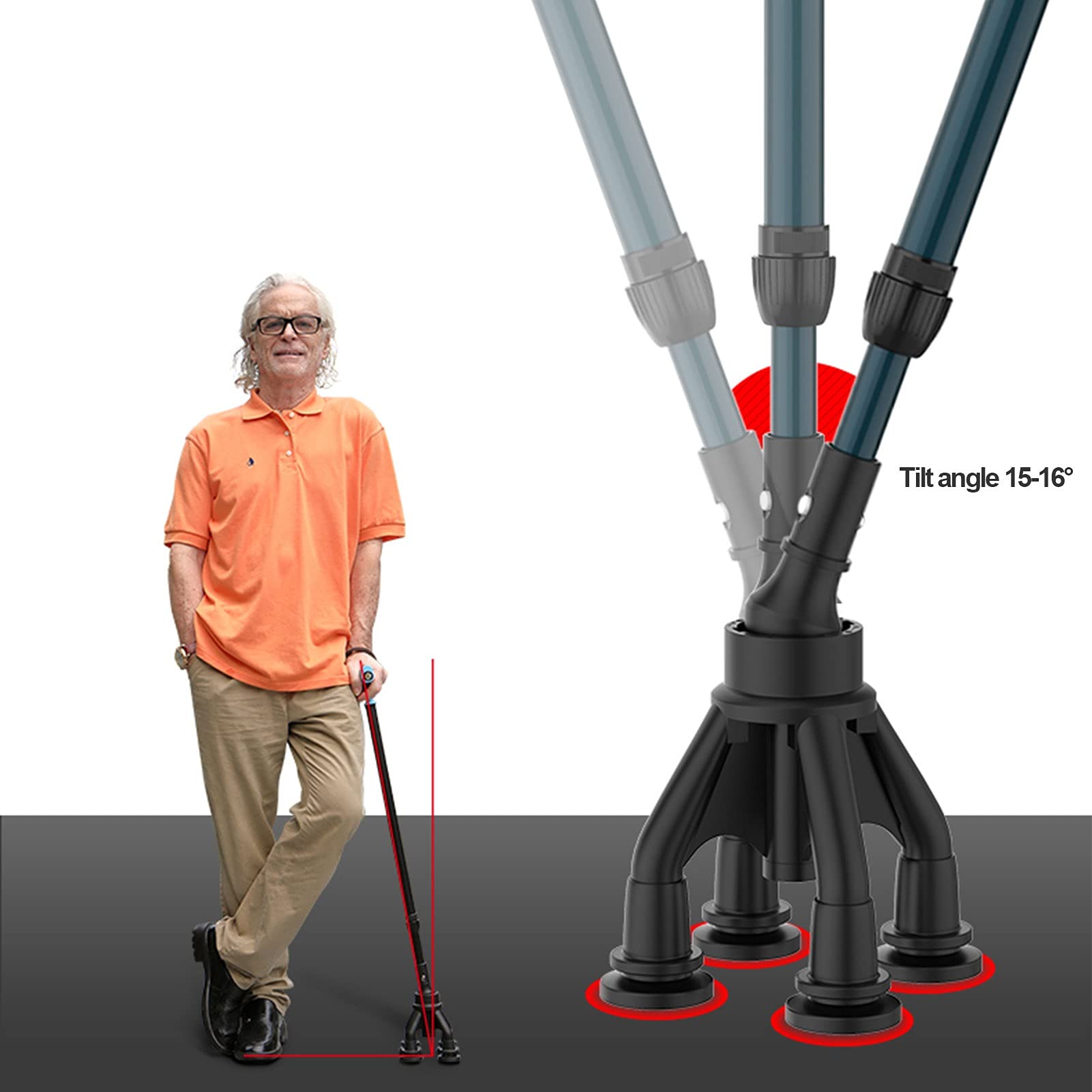 Altura plegable que camina ajustable con la luz LED, bastón para caminar para la aleación de aluminio ajustable, equilibrio de la movilidad de la movilidad, base quad antideslizante ( Color : Azul )