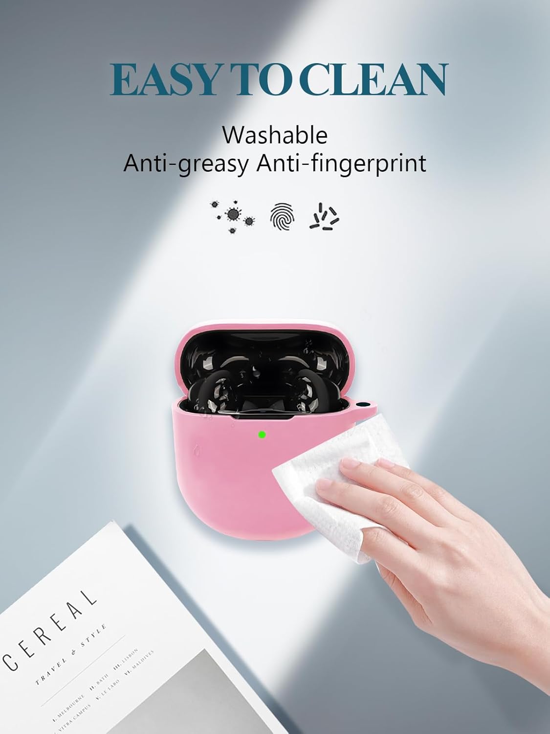 Case for Bose QuietComfort Ultra Earbuds (2nd Gen), WUNIAK Soft Silicone Protective Portable Scratch Shock Resistant Shell with Cleaner Kit & Carabiner & Lanyard，Pink - Image 8