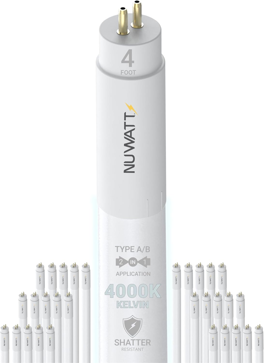NUWATT 30 Pack, 4FT T5 LED Tube Lights, Type A&B, Hybrid T5 Bulbs 4000K Cool White, High Output 3200LM, 24W, Plug & Play or Ballast Bypass, Dual-Ended Power, Fluorescent Tube Replacement, UL, G5 Base