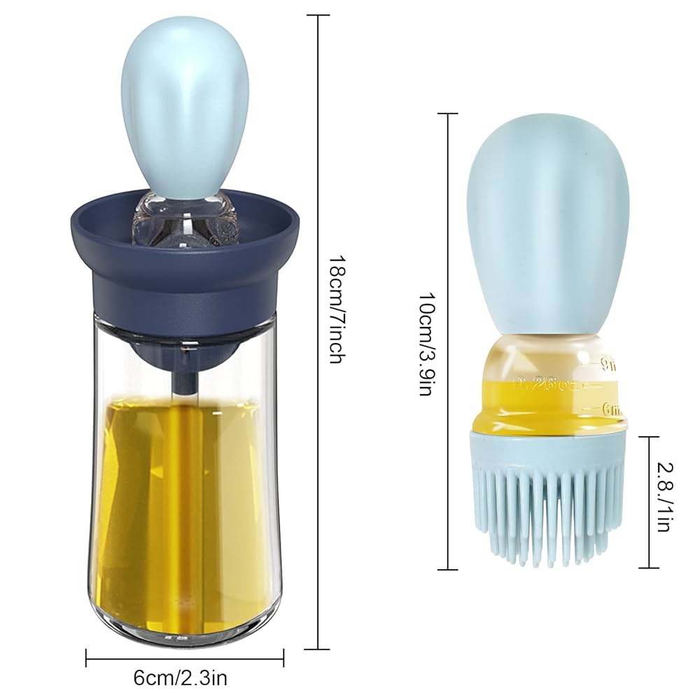 Oil Dispenser Bottle With Silicone Brush,180ml Portable Oil Bottle With Oil Brush Separation Compartment,2 In 1 Oil Dispenser Bottle Kitchen Glass Container,for Kitchen Cooking Frying Baking BBQ