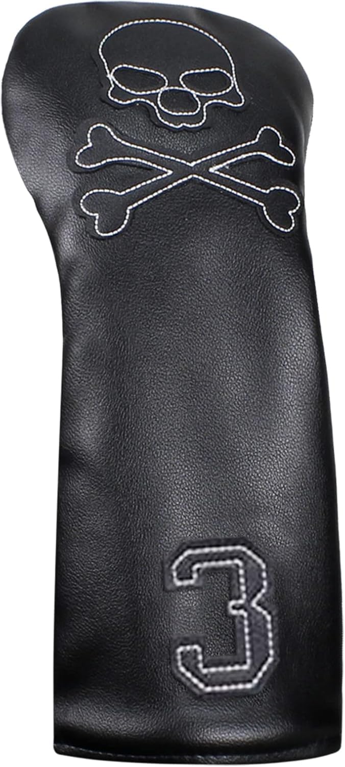 Scott Edward Black Skull Golf Club Cover for Fairway Wood,Thick synthetic leather,Waterproof and Wear-resistant,Interesting,Lightweight,Cool(Black 3#） — image 1