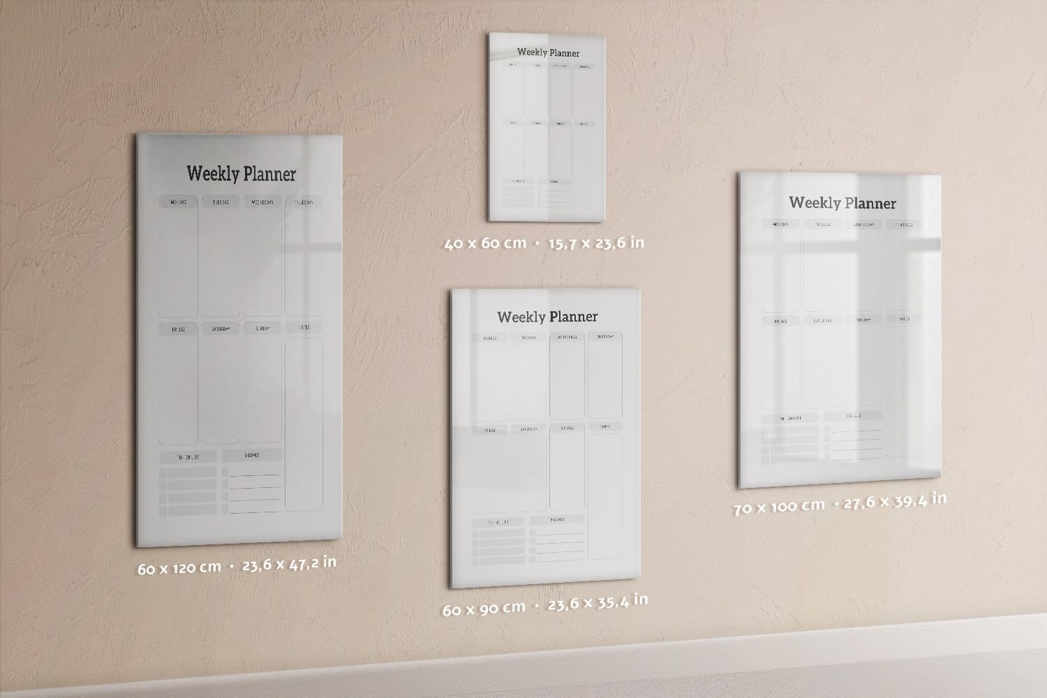 Pizarra de vidrio templado magnetizable | Con imanes poderosos, rotulador y borrador | Perfecta para organizar proyectos y notas de trabajo - 60x90 - Planificador semanal