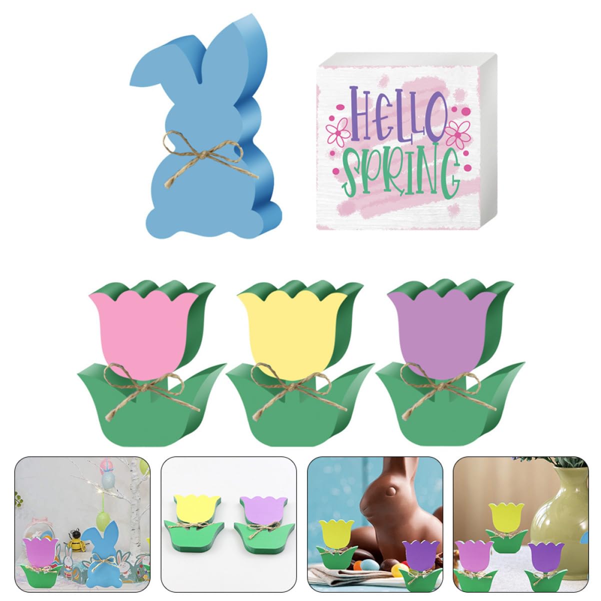 PRETYZOOM 2 Sätze Dekorationsornamente für Zuhause Dekorationen für die Babyparty Gartenparty-Dekorationen Wohnakzente Pfingstrosen Aber Hasen- aus Holz Osterhasen-Statue hölzern