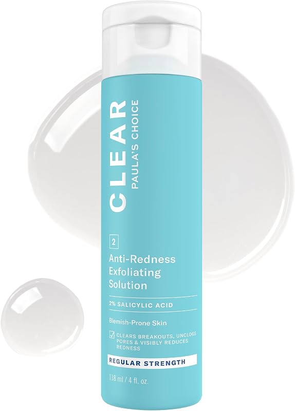 CLEAR Anti-Redness Exfoliating Solution | Regular Strength 2% Salicylic Acid Exfoliant for Face, Mild to Severe Acne & Breakouts, Blackhead-Prone Skin, Fragrance-Free