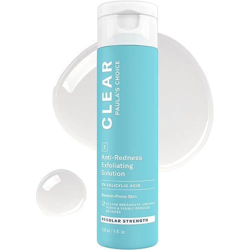 Paula's Choice CLEAR Anti-Redness Exfoliating Solution, 2% Salicylic Acid Liquid Exfoliant for Face, Face Exfoliant for Mild to Severe Acne & Breakouts, Blackheads and Clogged Pores, Fragrance-Free