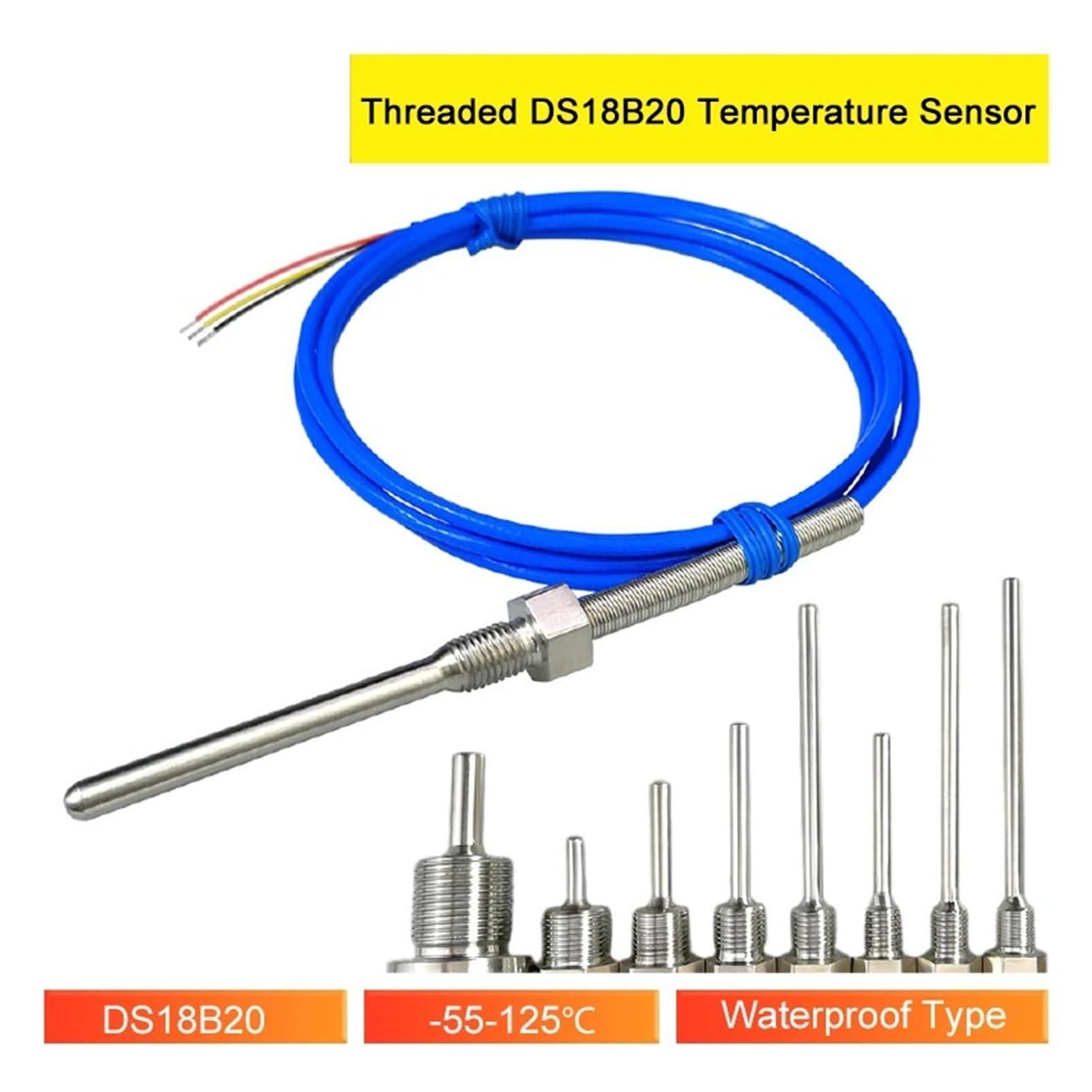 Sensor de Temperatura, sonda Acero Inoxidable con Sensor, termómetro Digital Rosca PTFE for Uso Industrial(M27*2/6 * 100 Mm)