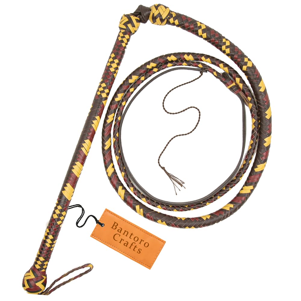 Marrone, Rosso e Crema Frusta 16 trecce Fili Pelle Intrecciata Frusta in Vera Pelle Pancia in Pelle e Supporto in Pelle all'Interno Frusta Che schiocca Forte