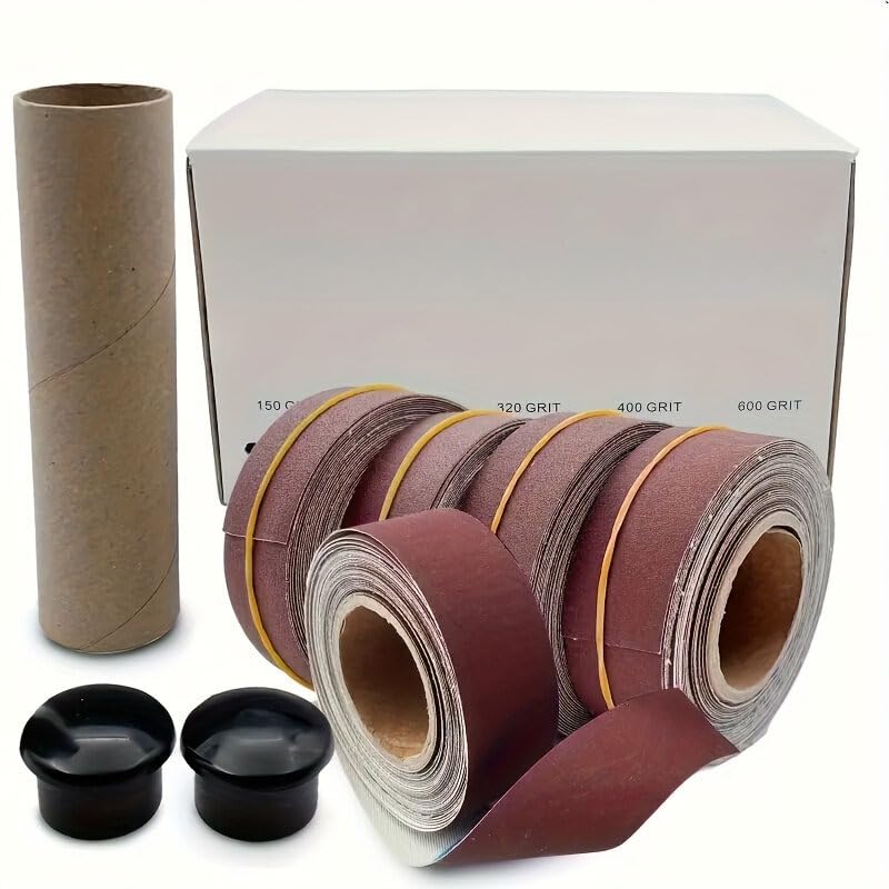 Abrasive Tool for Emery Sandpaper 5 Rolls Abrasive Cloth Aluminum Oxide 150 240 320 400 600 Grit 25mm x 6m Metal Automotive Polishing Dispenser Box（Length:6M