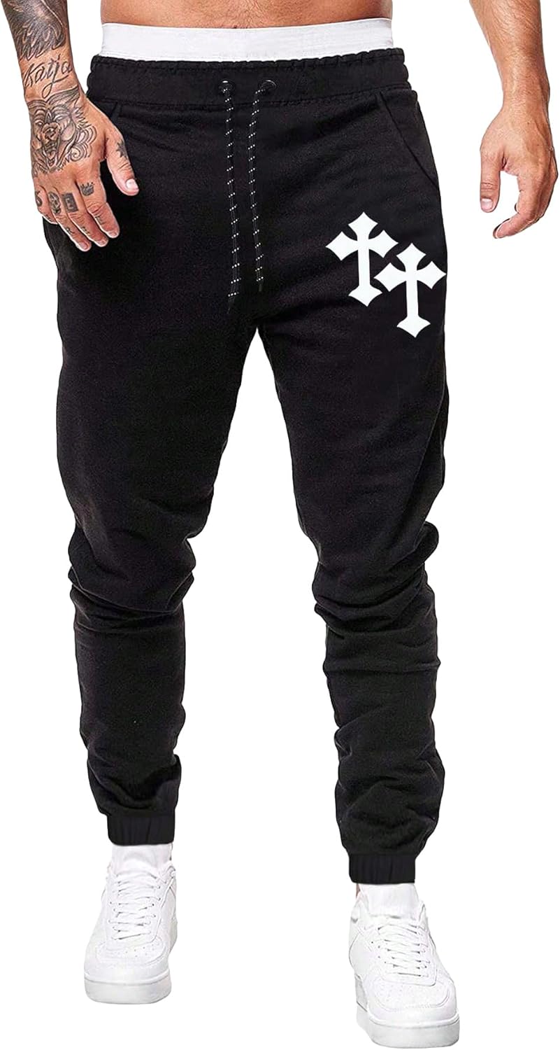 WDIRARA Men's Cross Print Casual Sweatpants Drawstring Waist Jogger Pants Long Pants