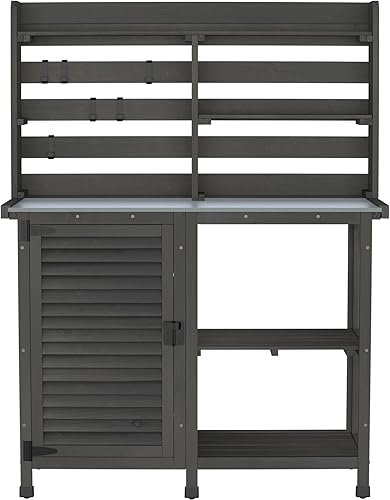 Miniatura 7 de GDLF Mesa de banco para macetas, banco de trabajo grande para jardín, al aire libre, estación de trabajo de mesa de metal con estante de gabinete de