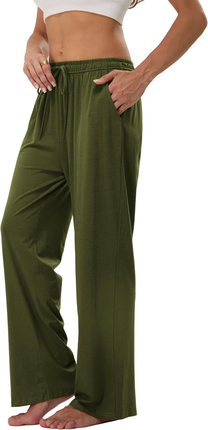 Women's Cotton Pajamas Pants Wide Leg Casual Modal Loose Fit Sleep Soft Comfort Flowy Lounge Pj Bottom with Pockets