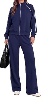 Womens Two Piece Outfits Fall 2026 Casual Tracksuit Zip Up Sweatshirt Long Pants Matching Lounge Set Sweatsuits
