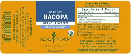 Miniatura 2 de Herb Pharm Extracto líquido de bacopa orgánico certificado para apoyo cerebral - 4 onzas