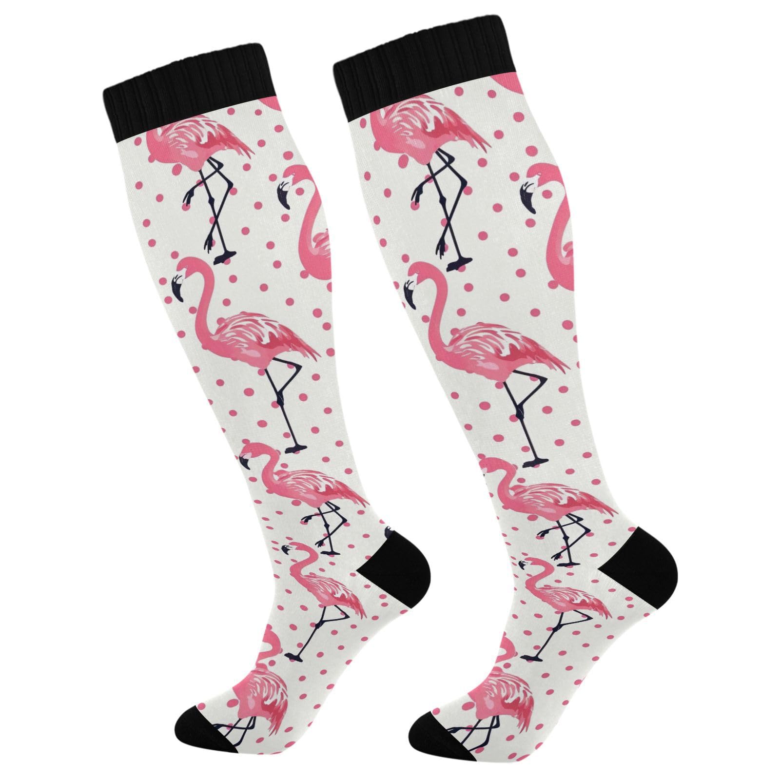 GakkiGii Flamingo Dots Compression Socks for Women & Men – Knee High Support for Running, Nurses, Travel, Workout – 1 Pair
