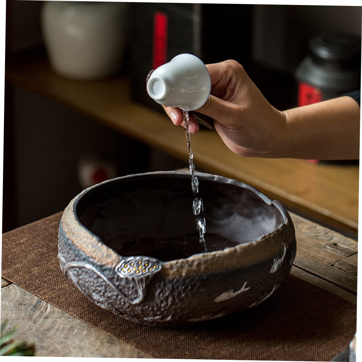 ABOOFAN Cuenco para Lavar Té de Cerámica, Diseño Clásico y Decoración Hogar, Estable Mesa, Adecuado para Aficionado al Té