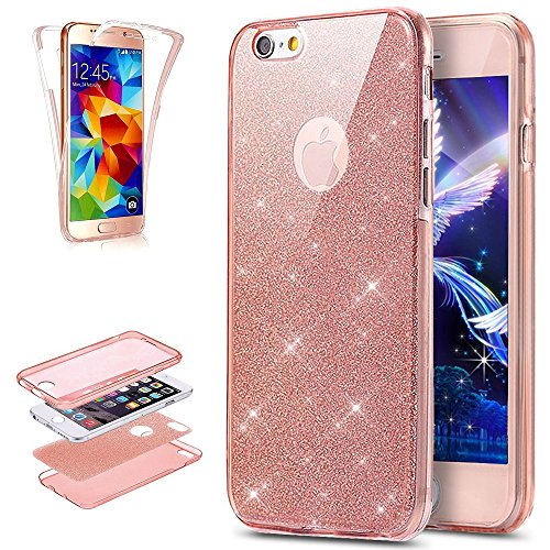 EMAXELERS Funda iPhone 6 / 6S, Ligera Silicona Suave TPU Gel Bumper Cover de Protección Antideslizante [Anti Rasguño] Caso para iPhone 6 / 6S 4.7 Inch,Rose Gold Glitter Full TPU