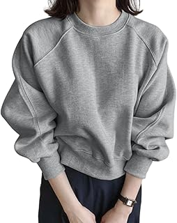 [MzcoYmm] トレーナー レディース スウェット パーカー 長袖 丸首 トップス ショート丈 プルオーバー 無地 tシャツ カットソー ゆったり 体型カバー おしゃれ 通勤 春 秋 冬