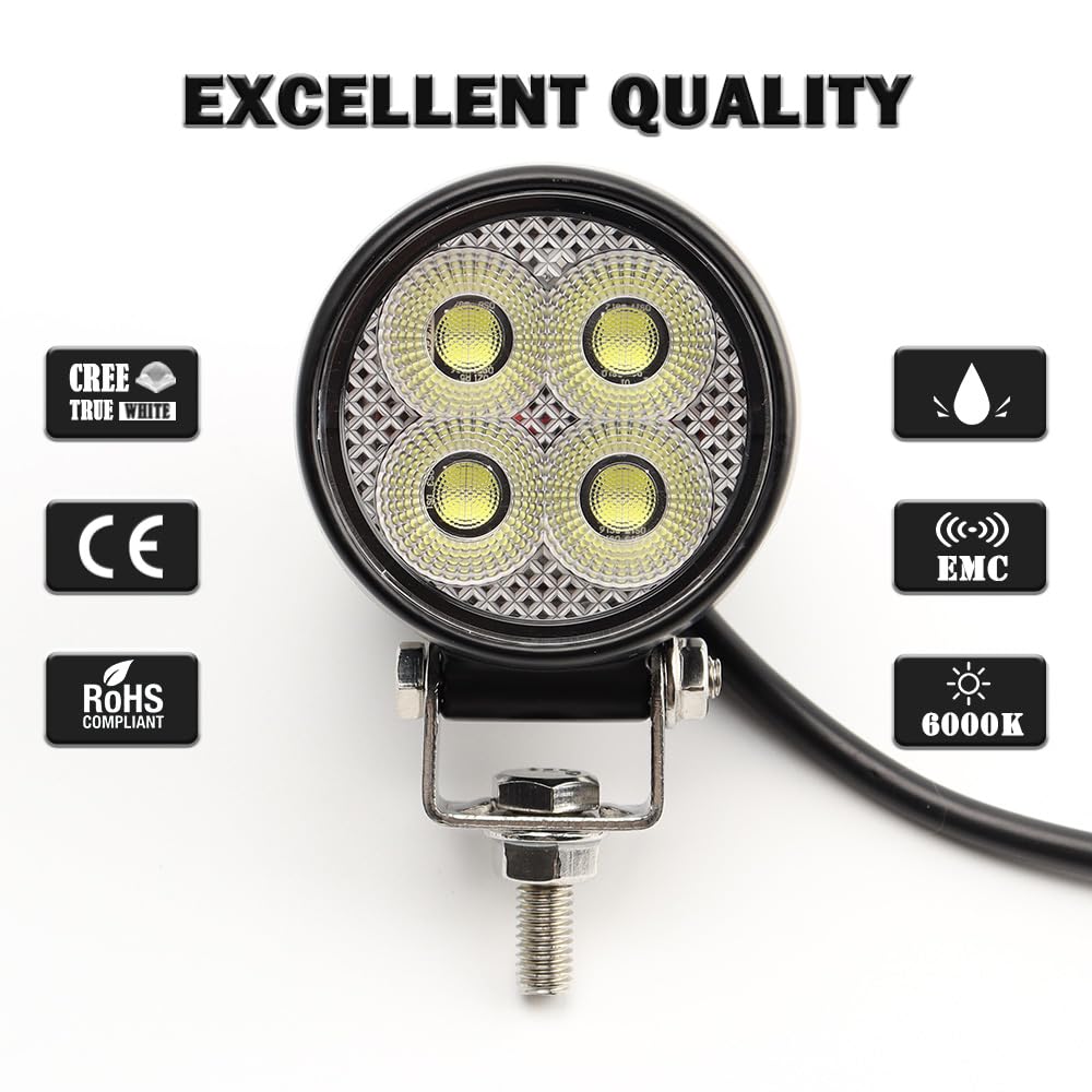 2PCS Feu Additionnel Moto LED 20W Phare de Travail LED Round 2.5 Inch pour Moto, Tracteur, Voiture, Auto, 4x4 12V/24V 1800lm Flood