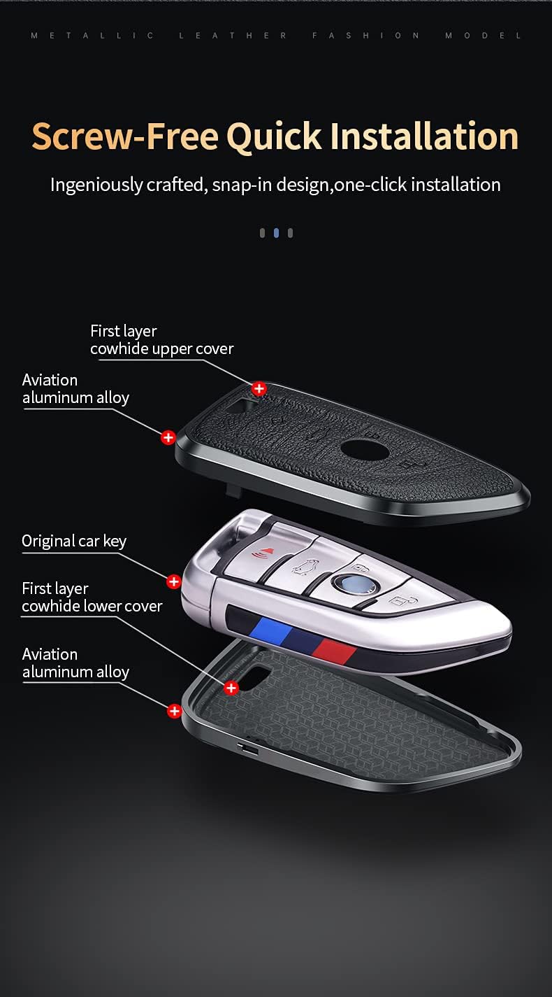 HIBEYO For BMW Key Fob Case For BMW 2 5 6 7 Series X1 X2 X3 X5 X6 Key Fob Cover Metal Leather Anti-dust Protective Shell Smart Remote Control Keyless Keychain Auto Key Accessories-blue