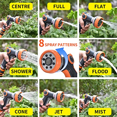 Garden Hose Nozzle, Metal Water Hose Nozzle With 8 Adjustable Spray Patterns, High Pressure Hand Sprayer With Flow Control For Watering Plant & Lawn, Washing Car & Pet (Orange) #TOP1