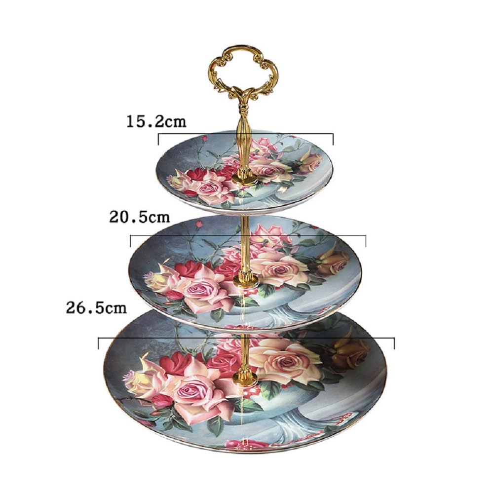 Miska na owoce na blat kuchenny, 3-poziomowe ceramiczne miski do serwowania z metalowym stojakiem, wielopoziomowy kosz do przechowywania owoców, warzyw, przekąsek, orzechów, ciast i deserów