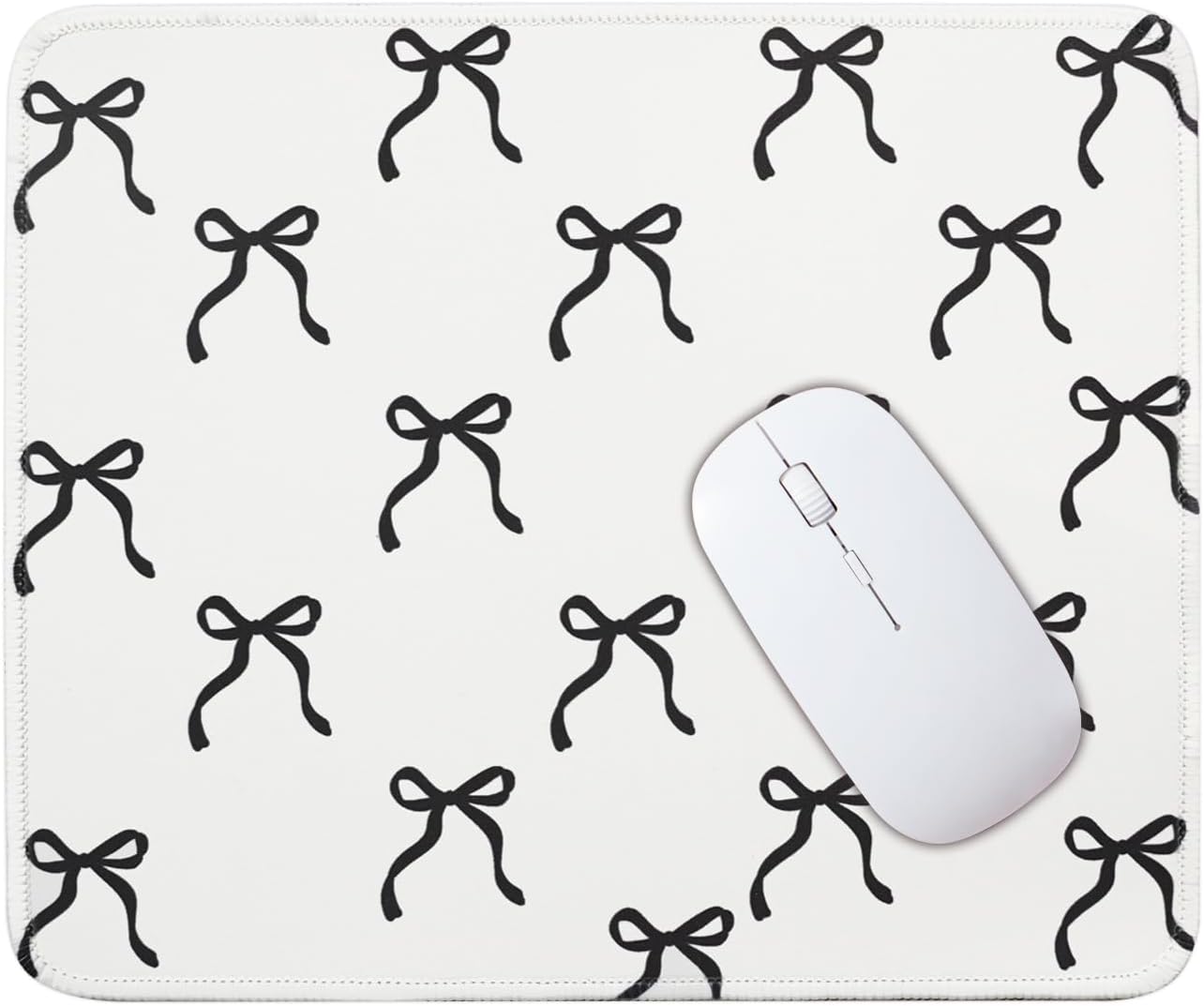 Mouse Pad for Desk with Stitched Edge, Premium Cute Washable Mouse Pads. Computer Mousepad with Non-Slip Rubber Base, Mousepads for Laptop, 9.25x7.75x0.12 inch (Black Bow)