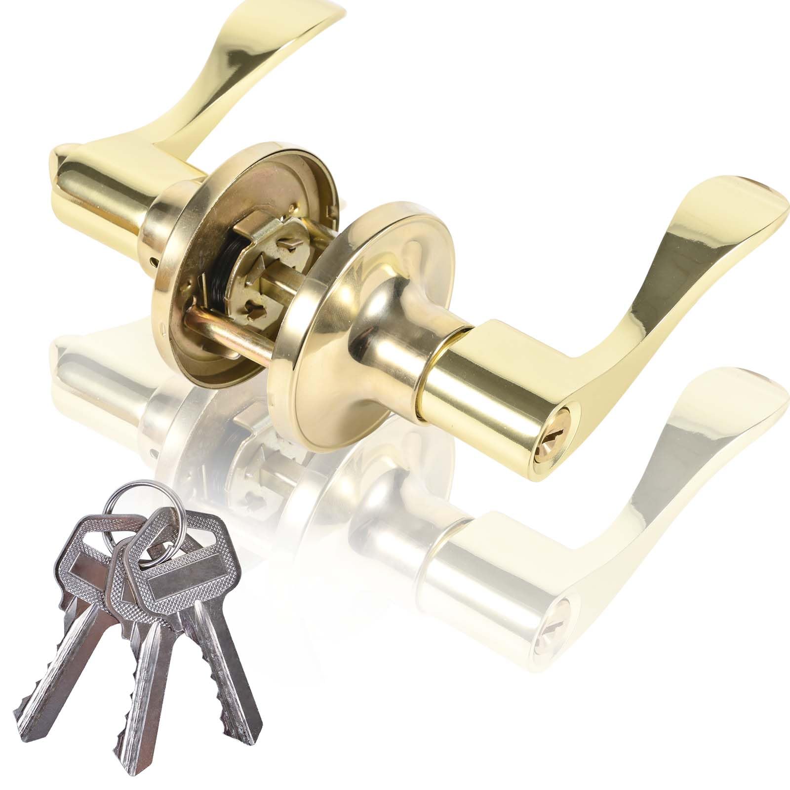 YELANGU 1 Pack Satin Nickel Heavy Type Door Handle Lock, Entrance Doors Handles with Locks and Key