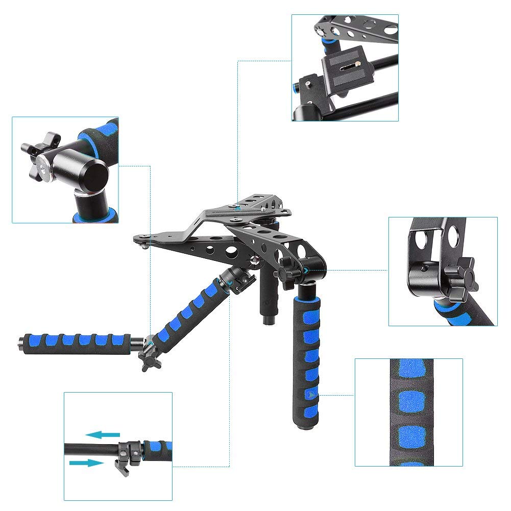 Neewe DSLR Rig Supporto a spalla per qualsiasi fotocamera e videocamera DSLR, blu