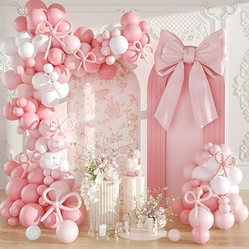 Kit Arco Palloncini Rosa Bianco, 109 Pezzi Ghirlanda palloncino Pastello con Palloncini Lunghi Rosa e Bianco, Principessa Decorazioni per Compleanno Ragazze, Baby Shower, Anniversario, Matrimonio