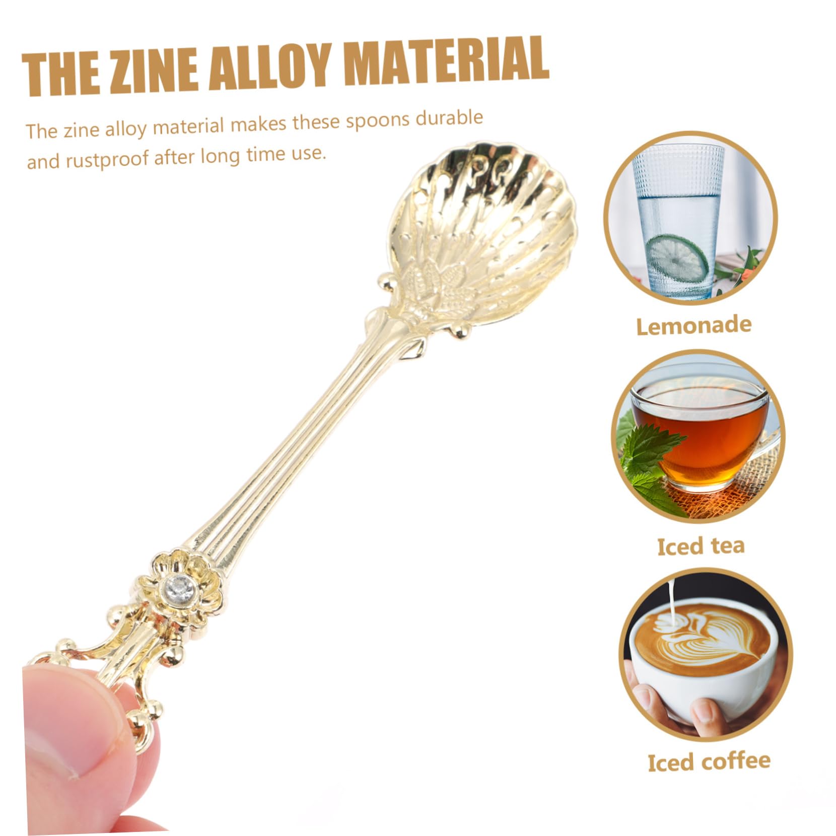 BESTOYARD Set di 4 Cucchiaini da Caffè in Lega di Zinco Superficie Liscia e Antiruggine, Stile Retrò Elegante per Dessert e Tè, per Uso Quotidiano