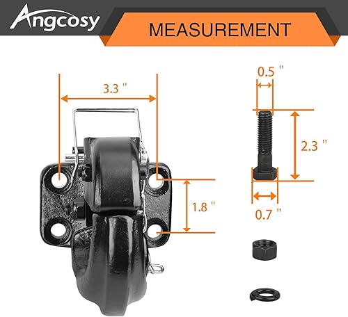 Miniatura 3 de Gancho de púa de 10 toneladas para enganche de remolque, gancho receptor para anillo de lunette de 2-12 pulgadas con kit de montaje, 20000 libras