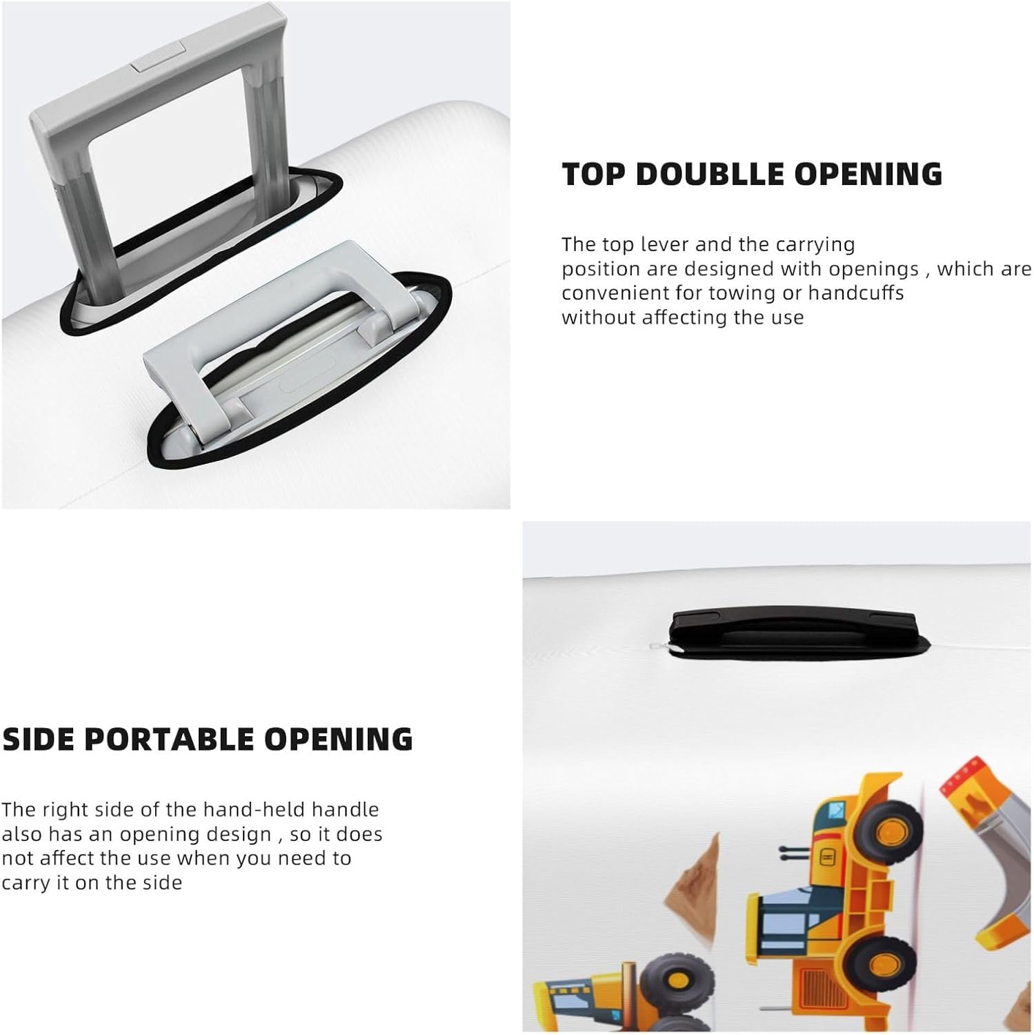 Luggage Suitcase Cover Machinery Excavator Truck and Loader, Cartoon Toy Suitcase COVERS Elastic, M - Fits 22-24 inch luggage (No Suitcase)