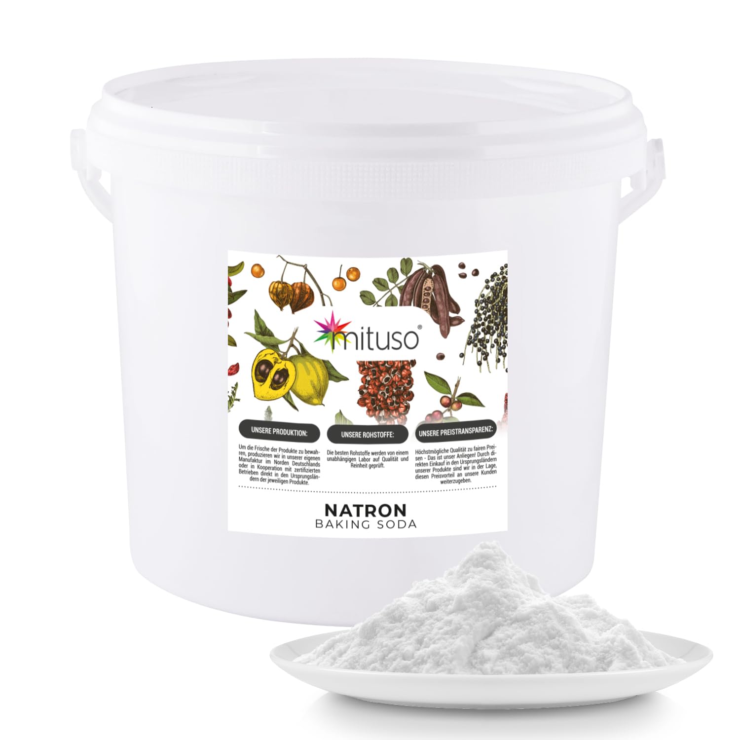 Seau de 5 kg de bicarbonate de soude E500ii - Qualité alimentaire - Grand paquet de bicarbonate de sodium - Nettoyant ménager pour nettoyer la pâtisserie - Respectueux de l'environnement mituso