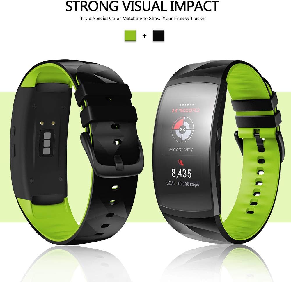 ANCOOL Compatible with Gear Fit2 Pro Bands Soft Silicone Wristbands Sports Straps Replacement for Gear Fit2/ Gear Fit2 Pro Smartwatch (Small, Black/Green)