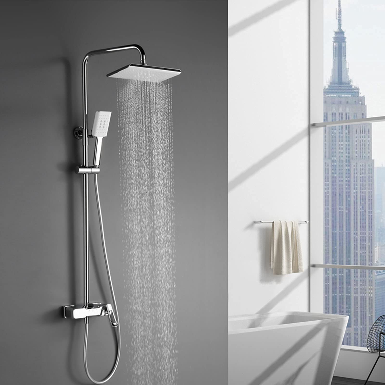 QUSYZD Shower System with Tub Spout, Luxury Rainfall Shower Head with Handheld Shower Sprayer, Wall Mounted Single Handle Shower Faucet Set,Chrome,Chrome,Chrome